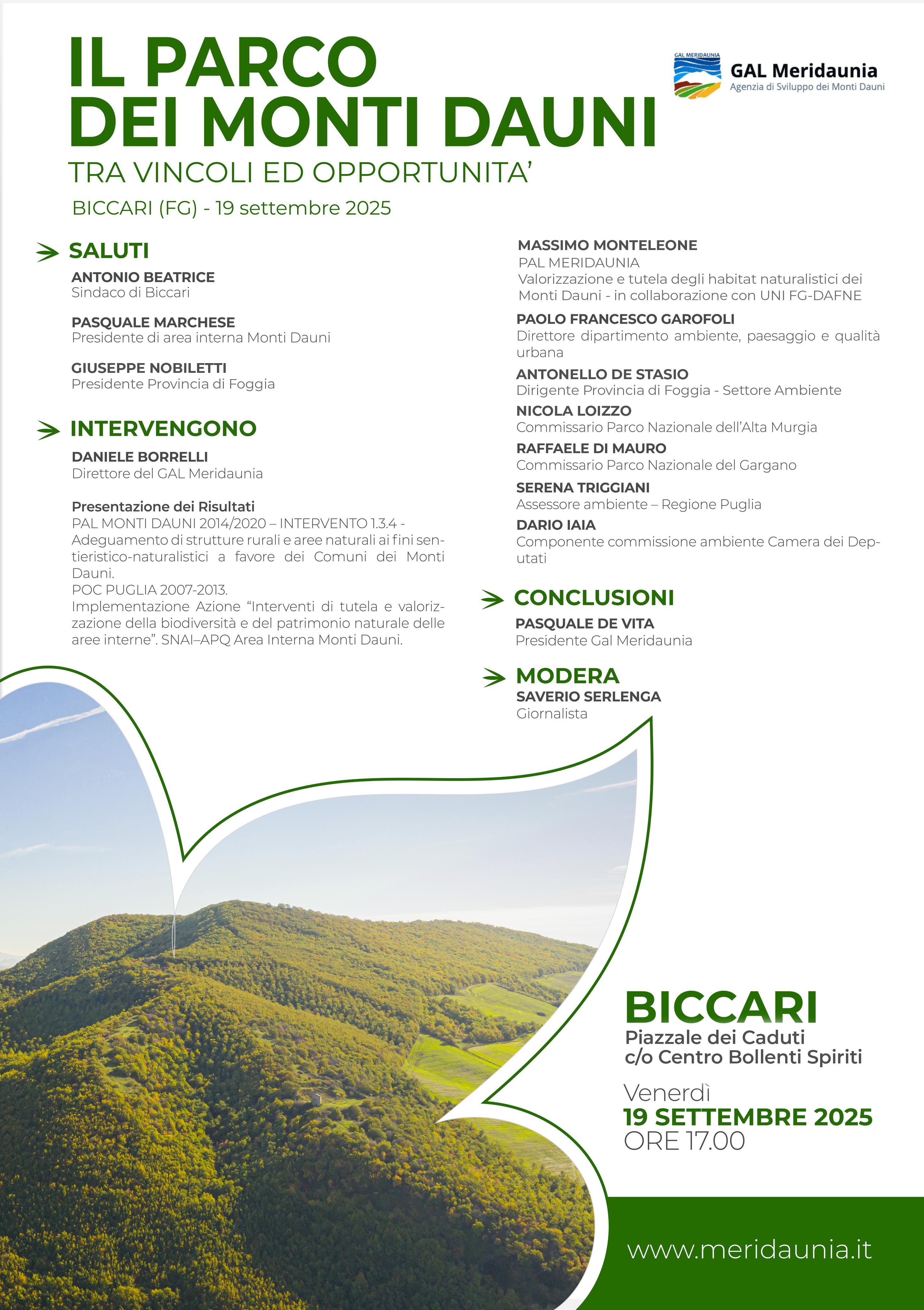 Verso il Parco dei Monti Dauni, il 19 settembre convegno a Biccari